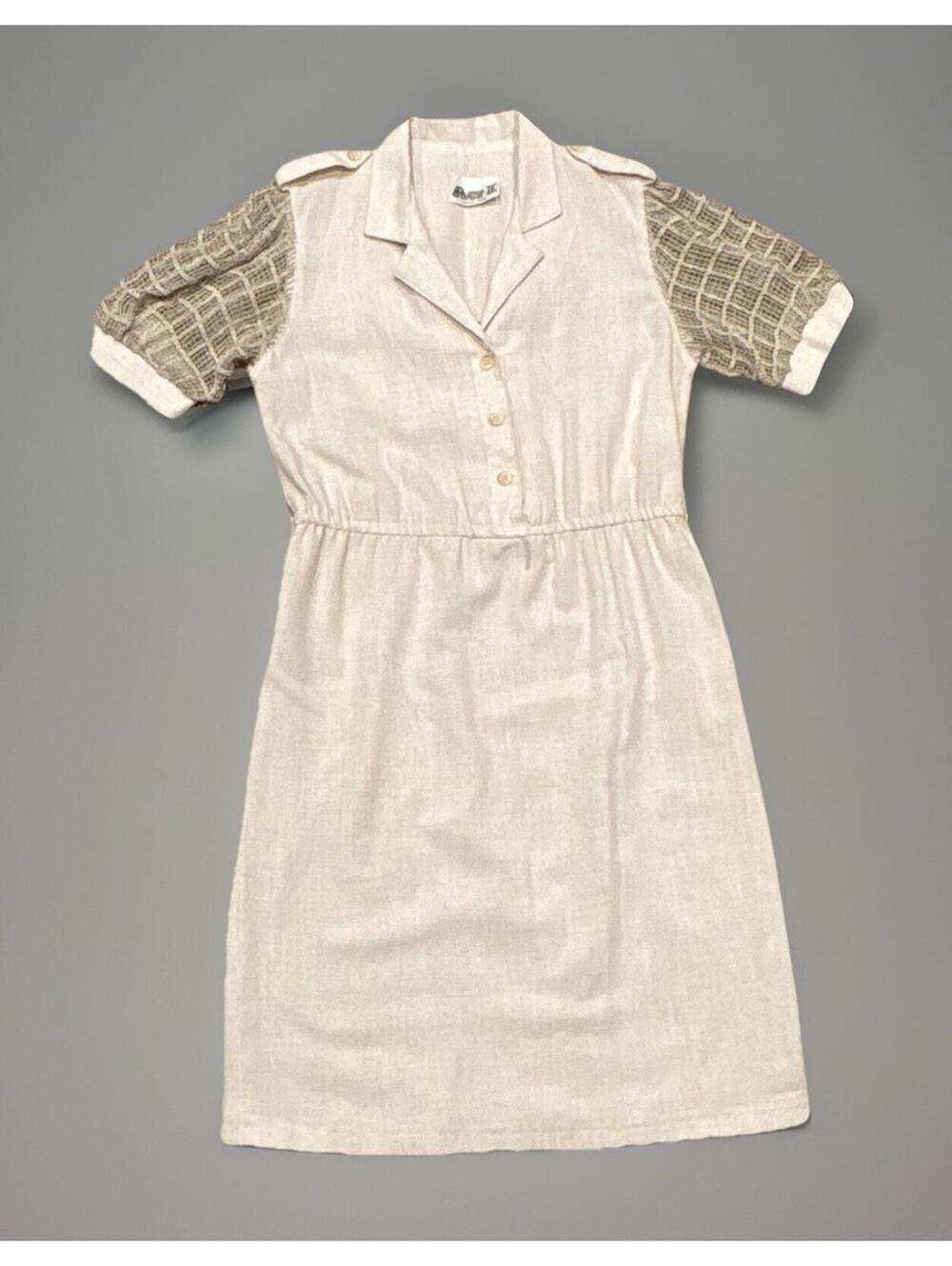 Act 1 NY Vintage Beige Linen Blend A-Line Dress Women Medium